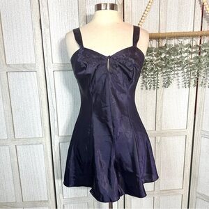 Vintage 90’s Midnight Purple Shiny Satin Nightgown Romper Lingerie Small Cacique